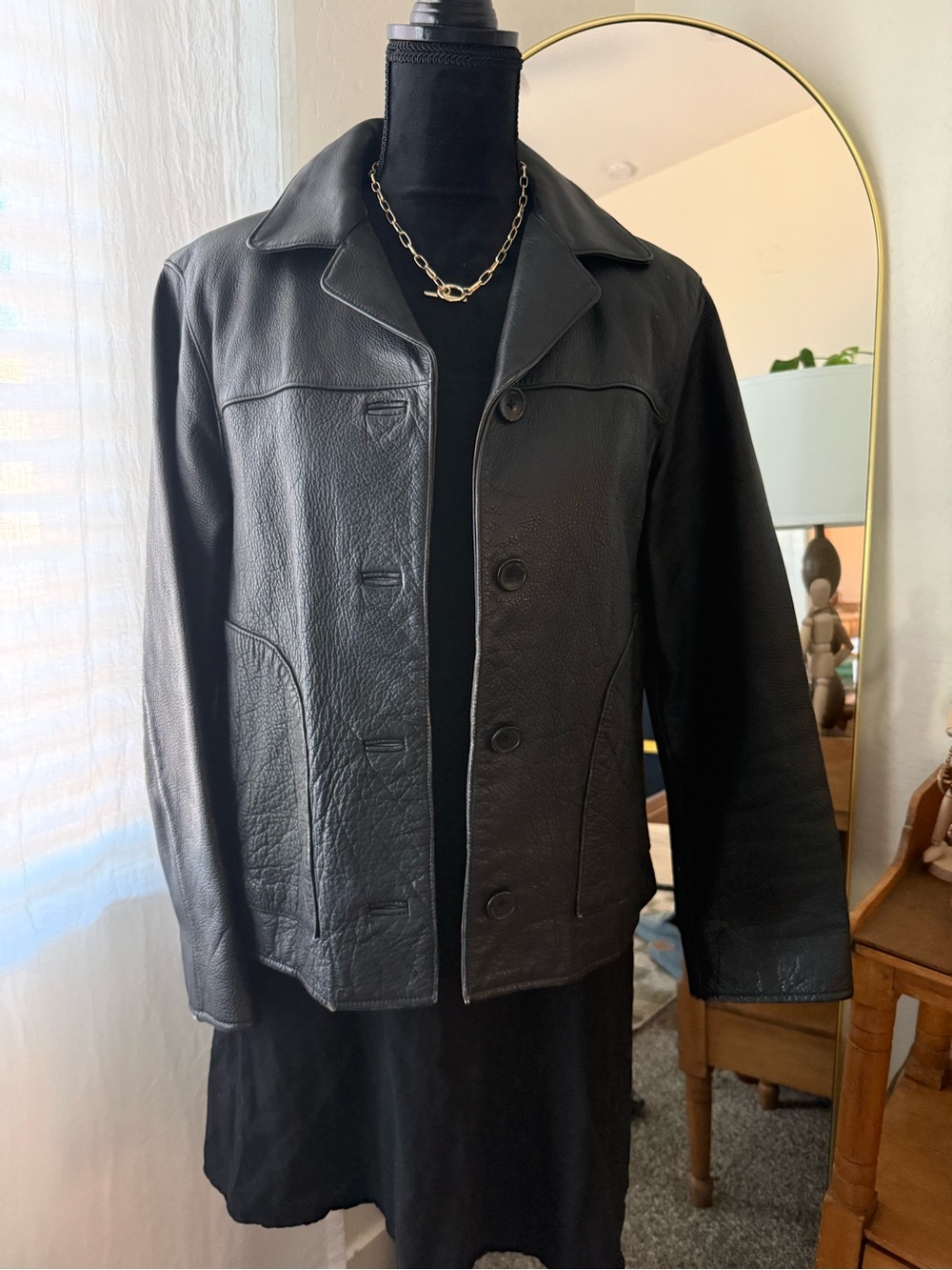 The Territory Ahead Black Leather Button-Front Jacket